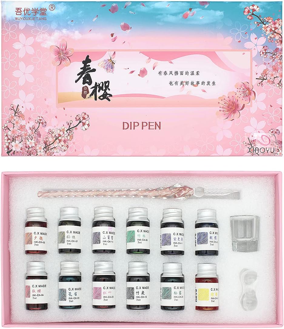 XIAOYU Glass Dip Pen Set including Ink, Crystal Writing Pen and 12 Bottles Colorful Inks for Art Signatures, Calligraphy - Image 3