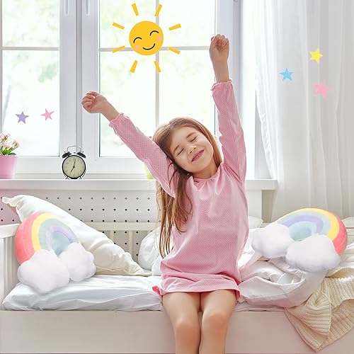 Miniatura 6 de Queekay 2 almohadas en forma de arco iris de 21 pulgadas, almohada decorativa de nube para el hogar, bonita almohada de peluche para niños y niñas,