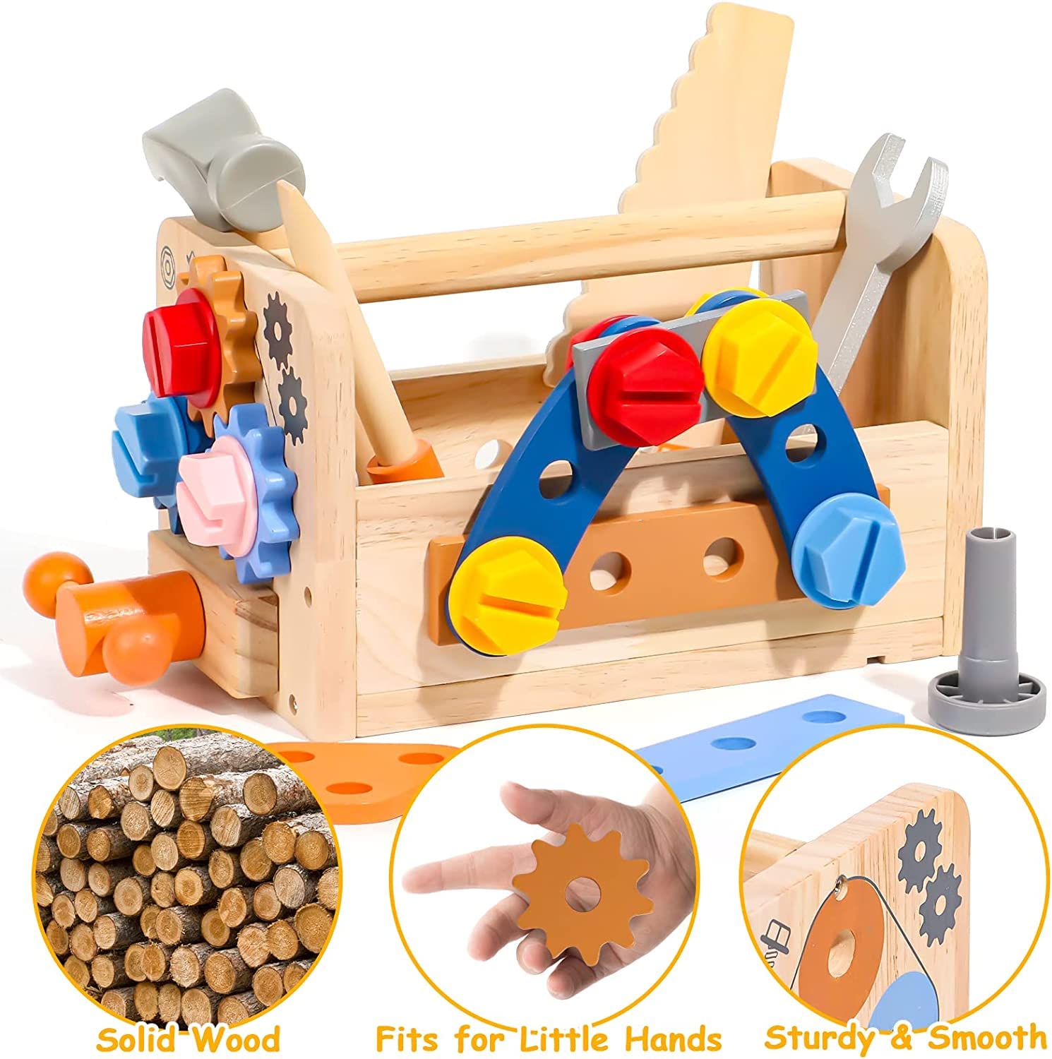 Cassetta Attrezzi Bambini, Banco da Lavoro per Bambino, Giochi Legno Costruzioni per Bambini con Grembiule, Giochi Bambina Bimbo Educativi Regalo Bimbo 2 3 4 Anni, 39 Pezzi Attrezzi Giocattolo Bambino