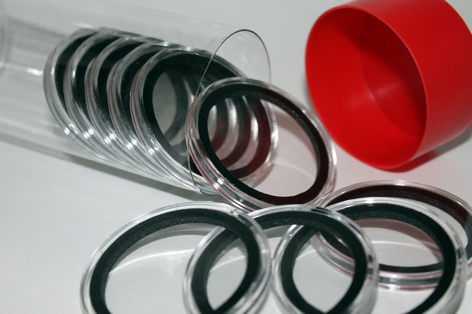 (1) Airtite Coin Holder Storage Container & (10) Black Ring 32mm Air-tite Coin Holder Capsules for 1oz American Gold Eagles and 1oz Gold Krugerrands & Kangaroos : Office Products