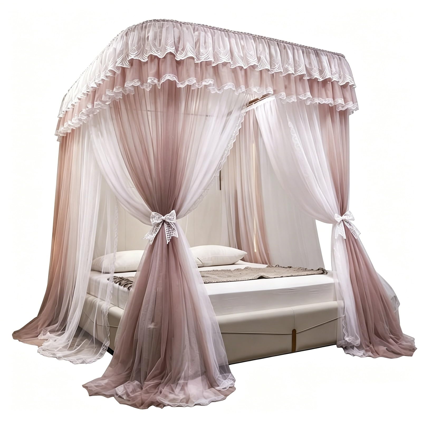 SARKEY U-Shaped Rail Bed Canopy Curtain,Princess Beds Canopys For Girls(A,180x220x210cm(71"x87"x83"))