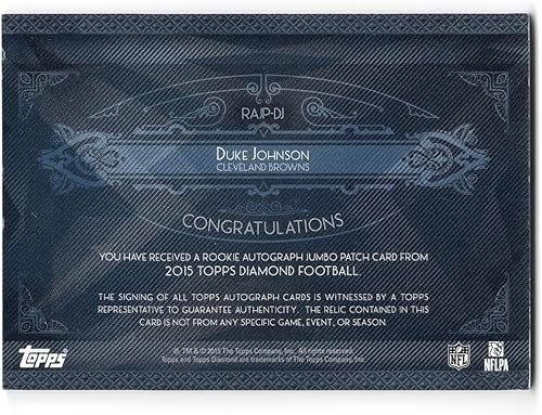 Miniatura 2 de DUKE JOHNSON Topps Diamond Football 3-COLOR JERSEY PATCH AUTOGRAPH (Game Used Jersey) Cleveland Browns Rare Signed NFL Collectible Insert Trading