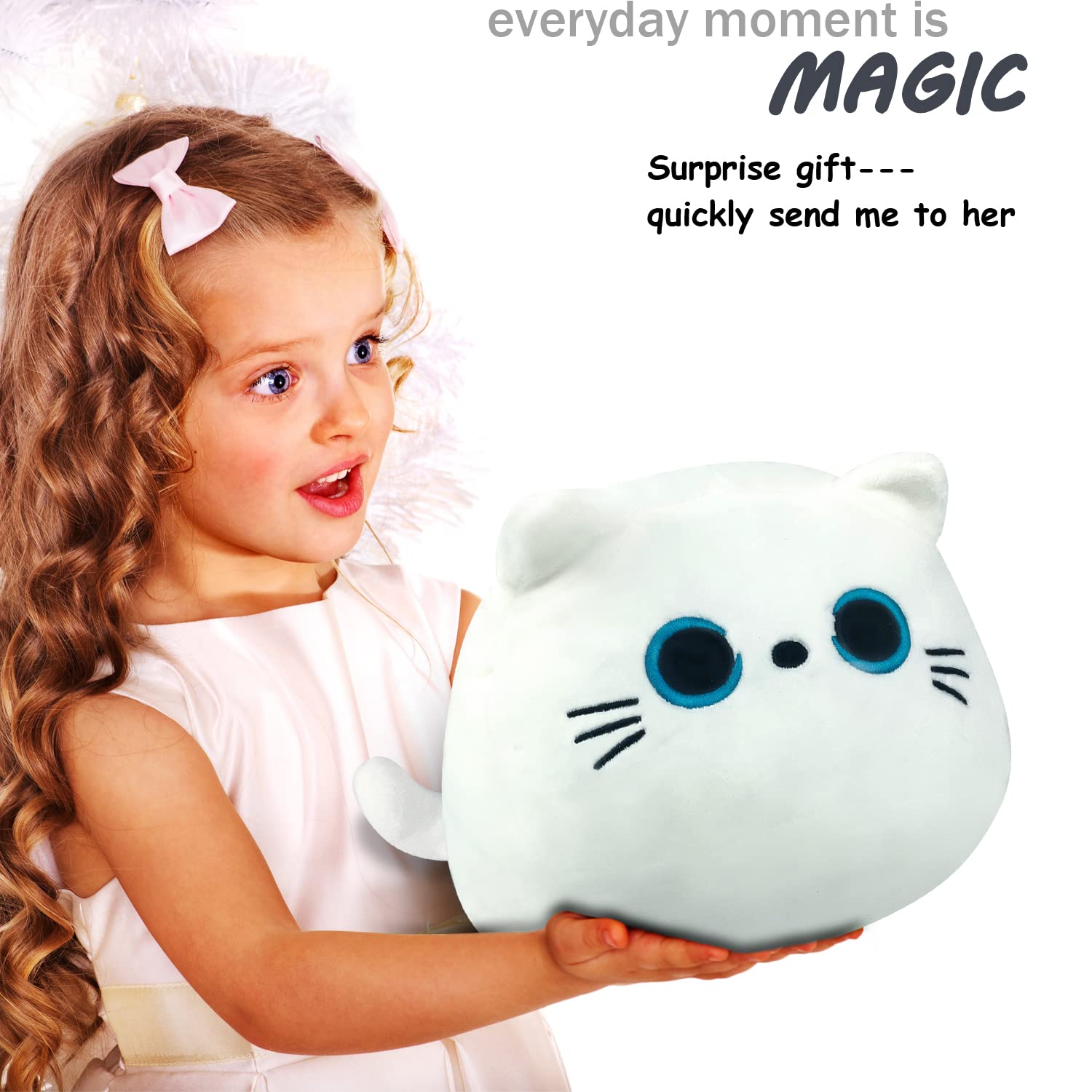 Peluche Cuscino Arredo, Kawaii Gatto Sdraiato Peluche Giocattoli Bambola Giocattolo, Gatto Cartone Animato Cuscino Decorativo, Peluche Ripiene Nero(400g)