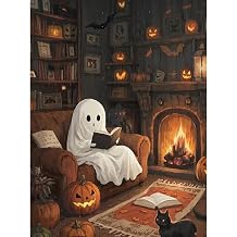 tigdtiu Halloween Diamond Art Kits for Adults, 5D Ghost Diamond Paintings Kits for Beginners, DIY Round Drill Gem Art, Diamonds Dots Kits for Home Decor Holiday Gift 12x16inch