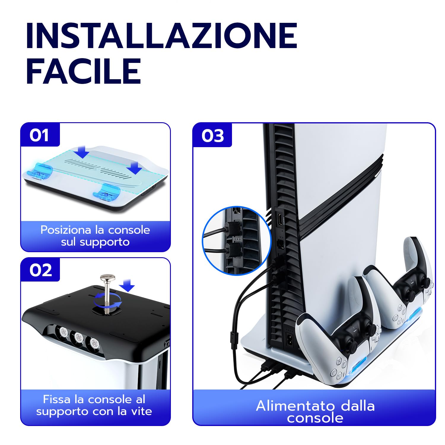 Wigearss Supporto Verticale di Raffreddamento PS5 con Doppio Controller di Caricatore per PS5/PS5 Slim/PS5 PRO UHD/Digital Edition