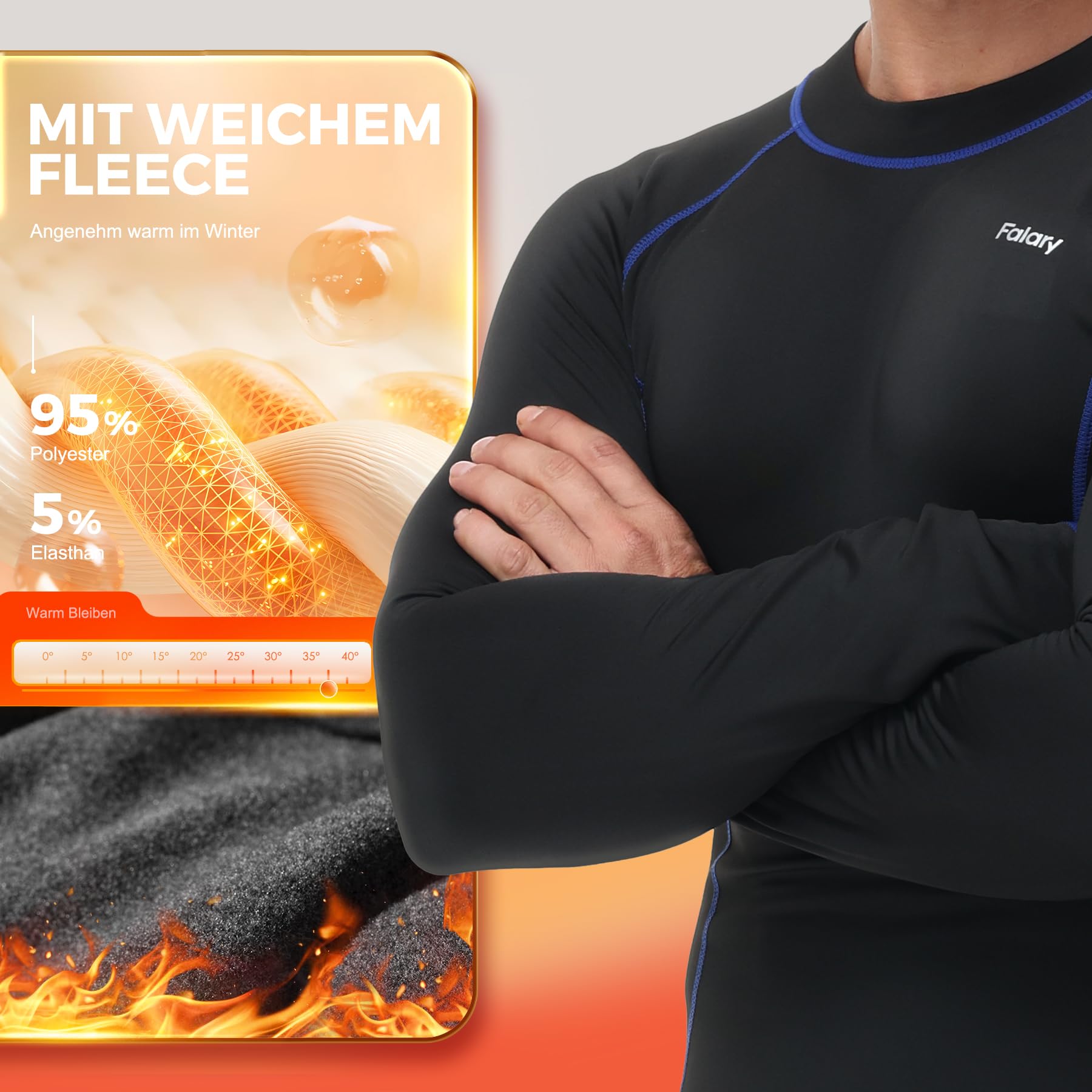 FALARY Winter Thermounterwäsche Herren Set – Warme Funktionsunterwäsche & Skiunterwäsche, Atmungsaktiv Thermohose und Thermounterhemd für Outdoor Sport, Laufen – Größe L