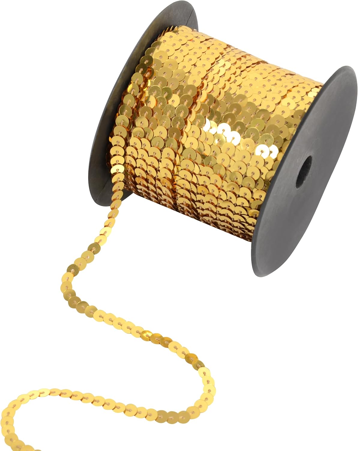 Flat Sequin Strip, 6mm String Metallic Sequin Strand, Paillette Metallic Sewing String Trim for Craft Embellishment Costume Sports Events, 100 Yards, Gold