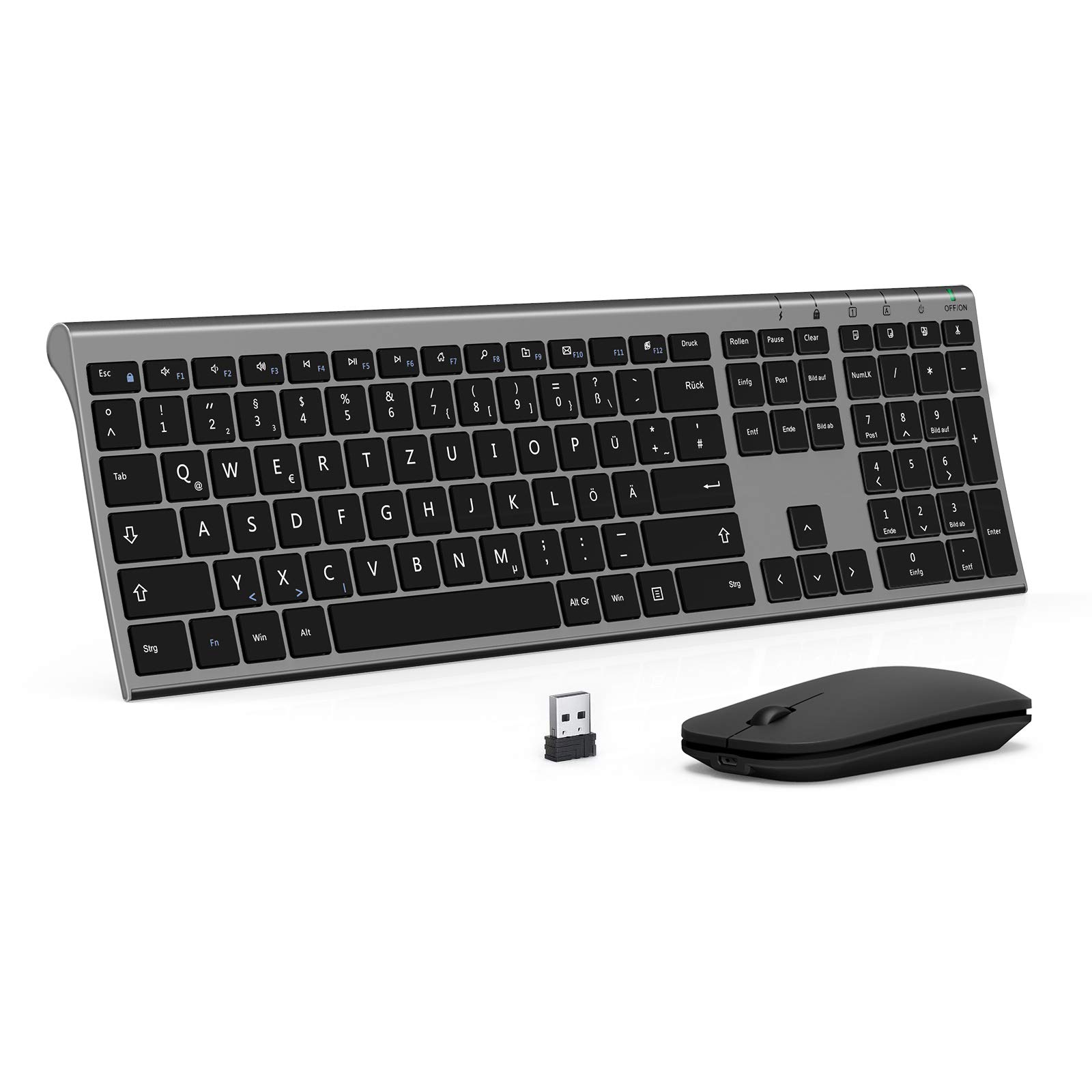 seenda Set tastiera e mouse wireless, ultra sottile e alluminio, QWERTZ
