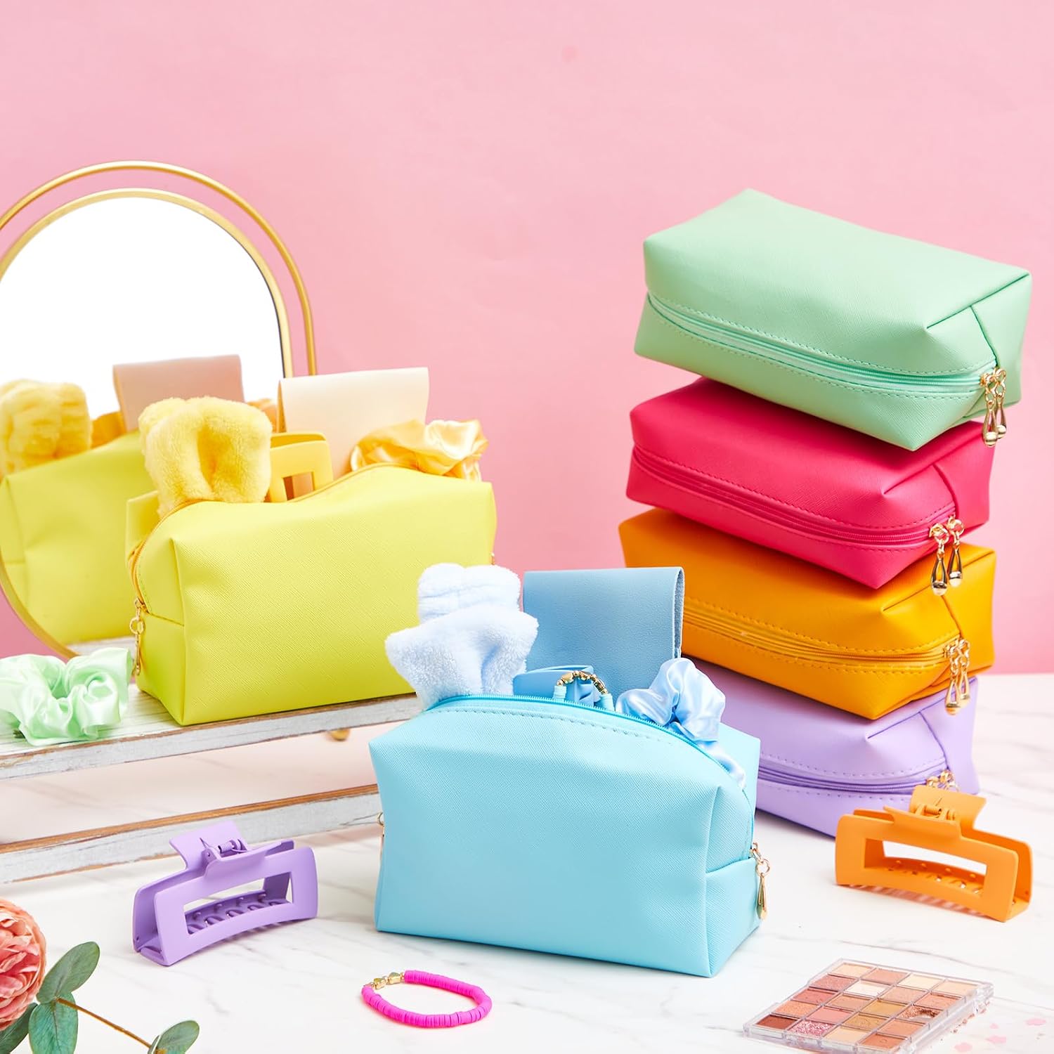 Zeyune 36 Pcs Teen Girls Party Favors Gifts Sets Bulk for Tween Teen Women Preppy Trendy Stuff Gifts Sleepover Party Makeup Bags Scrunchies Headbands Bracelet Hair Pin(Bright Color)
