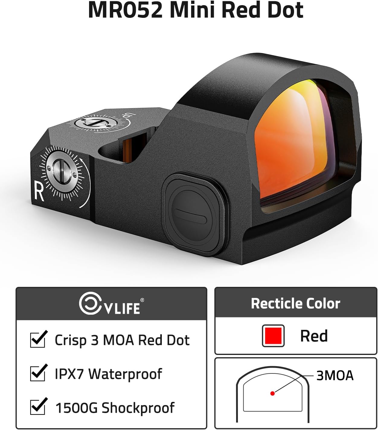 CVLIFE WolfProwl Red Dot Sight for Pistol Compatible with RMR Footprint, 3 MOA Compact Reflex Sight with Adapter Plate for MOS, Motion Awake Pistol Red Dot for RMR Footprint