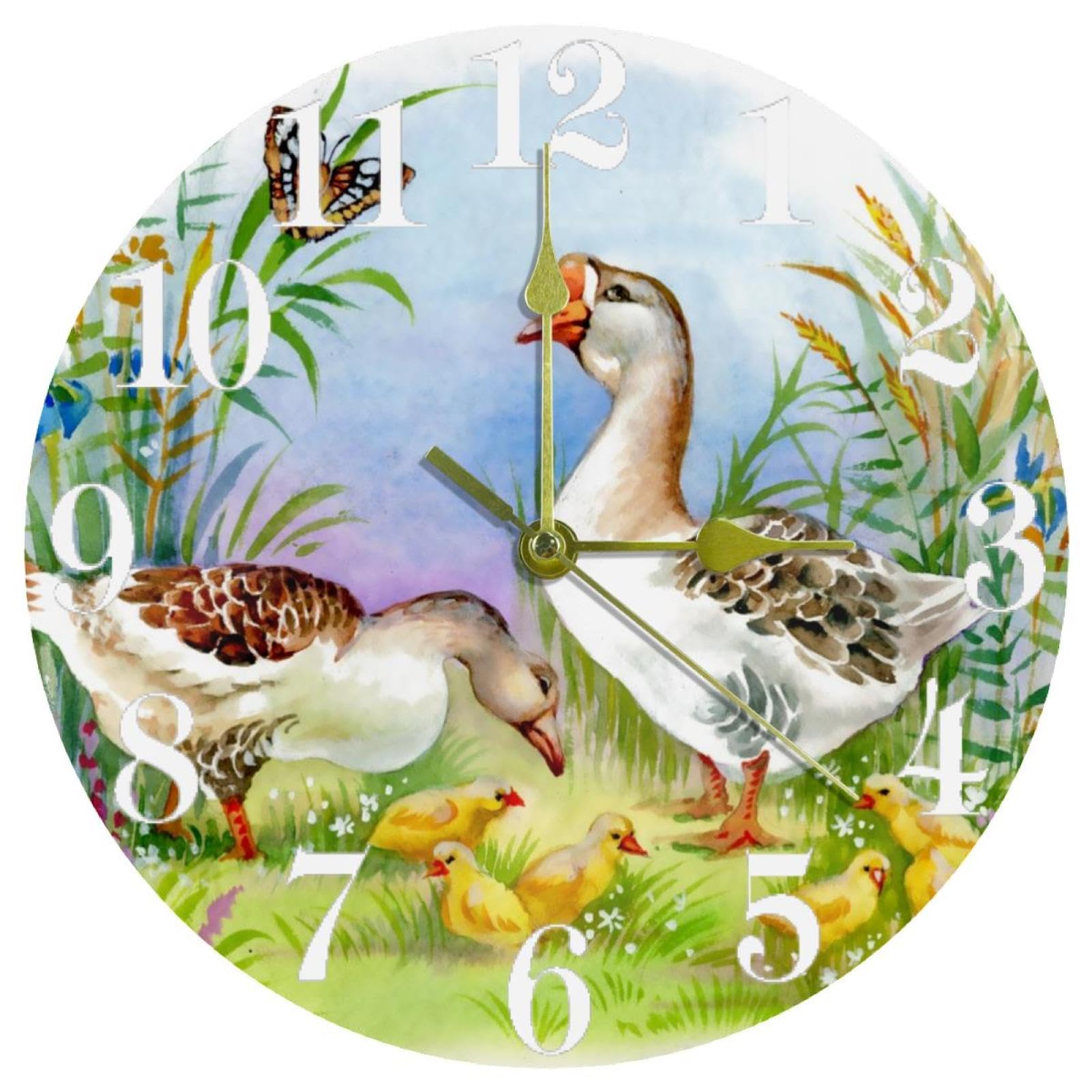 Horloge murale quartz silencieuse Aquarelle Canetons et Buyt__PLACEHOLDER_BRAND_10__ ronde pour bureau