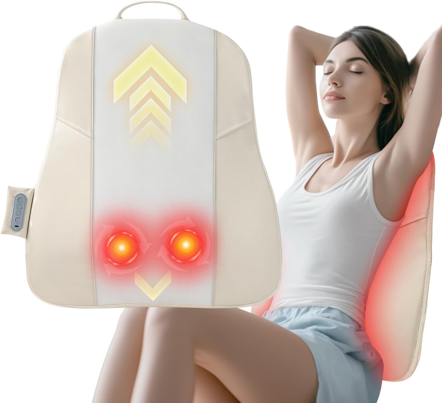 DEITY Back Massager for Pain Relief Deep Tissue, Ultrathin Rolling Up and Down Full Back Massage with Heat, 4D Shiatsu Kneading, Shoulder Massager, Gift for Families Friends Christmas Beige