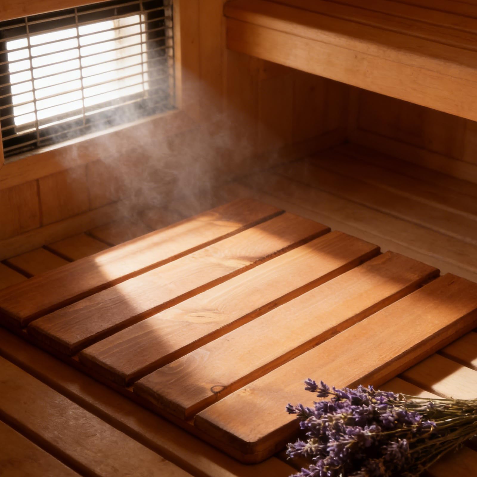 FOMIYES Sauna Holzbodenmatte aus Massivem Holz mit Rutschfester Oberfläche und Erhöhter Struktur Leicht zu Reinigen für Badezimmer und Wellnessbereiche