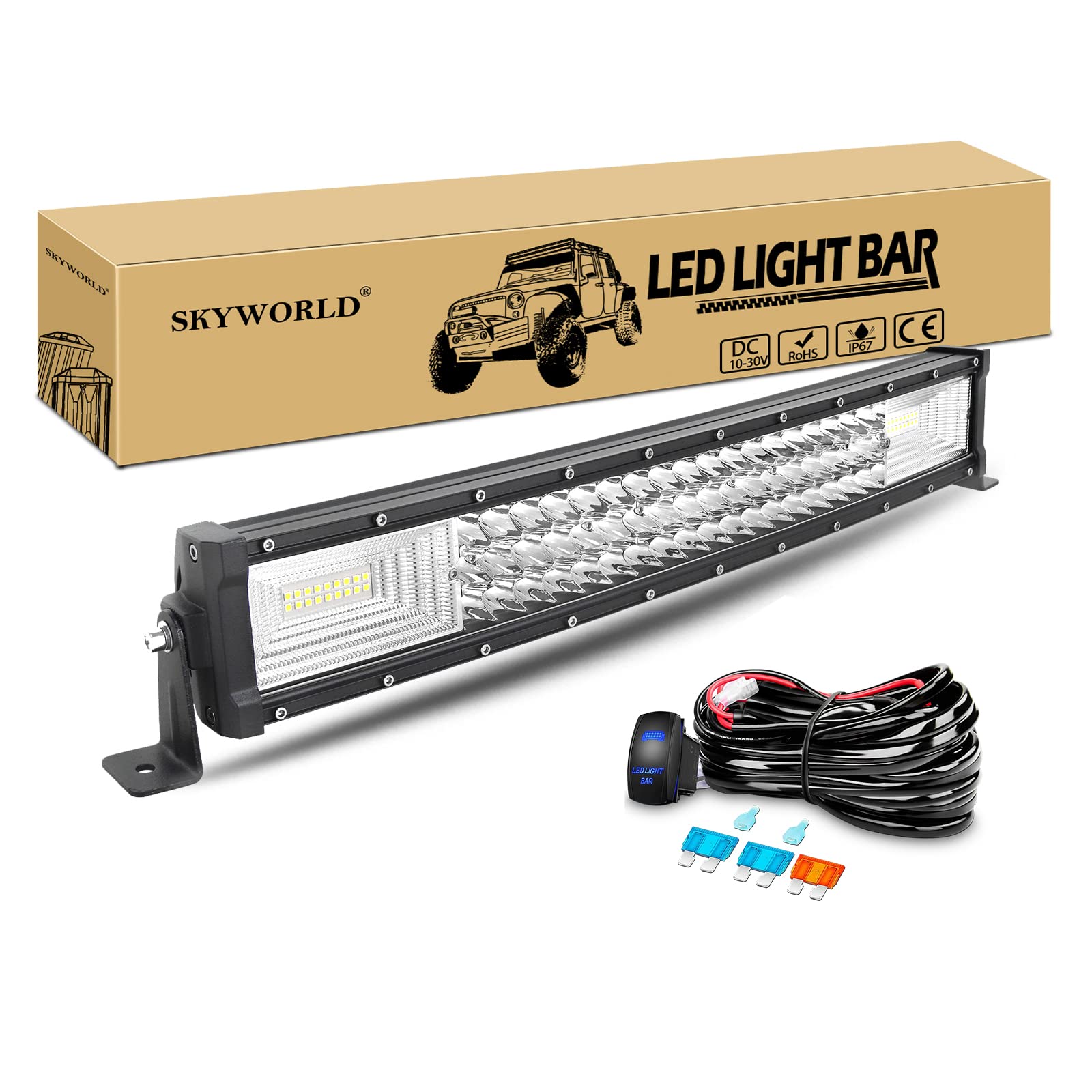 SKYWORLD Pasek roboczy LED, 56 cm 270 W Slim Curved Offroad Lampa Led 4x4 Światła przeciwmgielne Rampa z okablowaniem 12V do pojazdów ciężarowych ciągników atv utv suv łódź