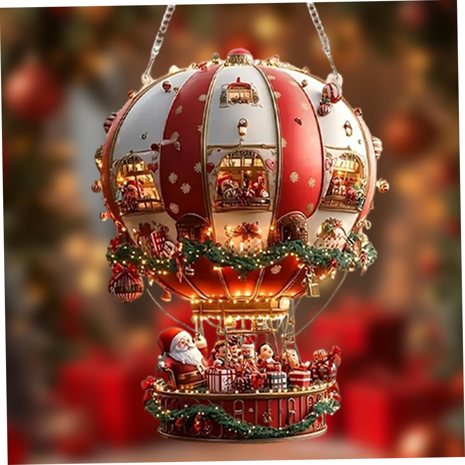 Wedhapy Hot Air Balloon Hot Air Balloon Decorations Unique Christmas Ornaments with Detailed Santa Scene 2D Acrylic Ornaments for Holiday Home Decor