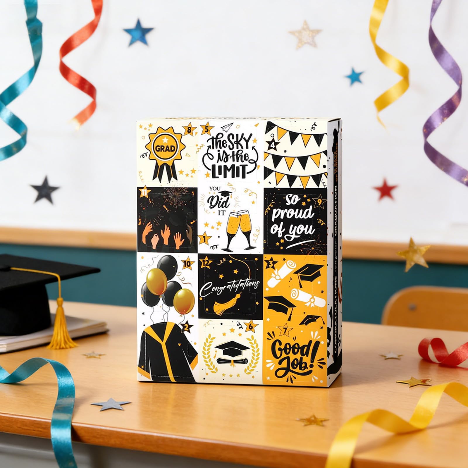 12 Days Graduation Advent Calendar Empty Gift Box,Graduation Countdown Calendar Gift Boxs,DIY Empty Gift Box for High School College, Keepsake Storage Container For Mementos,Gifts Not Included (Black) - 2