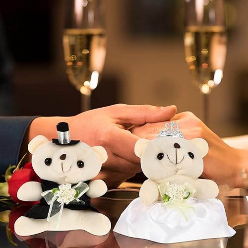 Miniatura 8 de PRETYZOOM 1 par de osos de peluche de boda, osos de novia y novio, muñeca de peluche para padre, esposa, marido, aniversario, día de San Valentín,