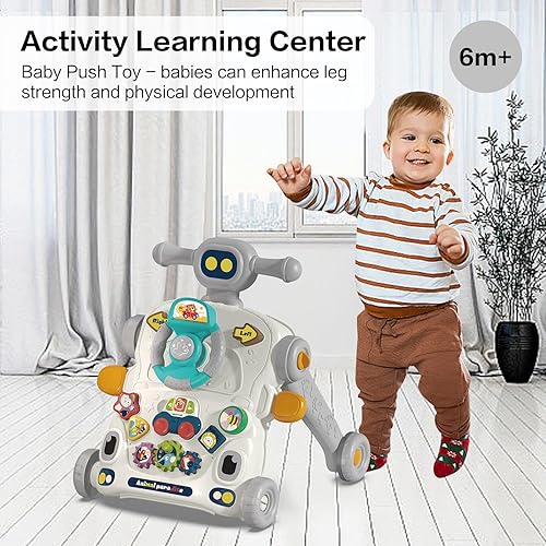 Miniatura 4 de NoTagCat Juguete 3 en 1 para andador y empuje para bebé, centro de actividades sentado a pie, mesa de juego musical de educación temprana, volante,