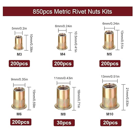 Kit de Tuercas de Remache Napia - 850 Piezas M3 a M10, Acero miniatura 2