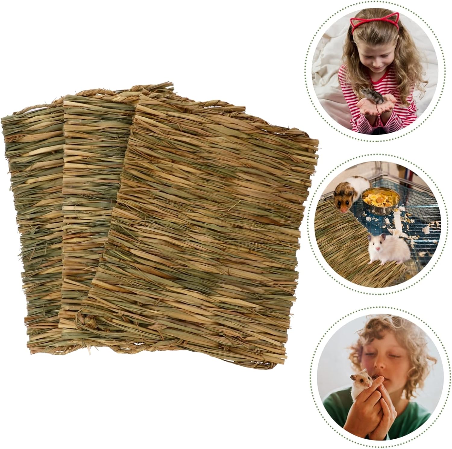 Hemoton 3Pcs Rabbit Nesting Grass Mat Woven Bedding for Guinea Pig Bunny Hamster Rat Chewing Foraging Cushion Small Animal Grass Mat for Pet Habitat