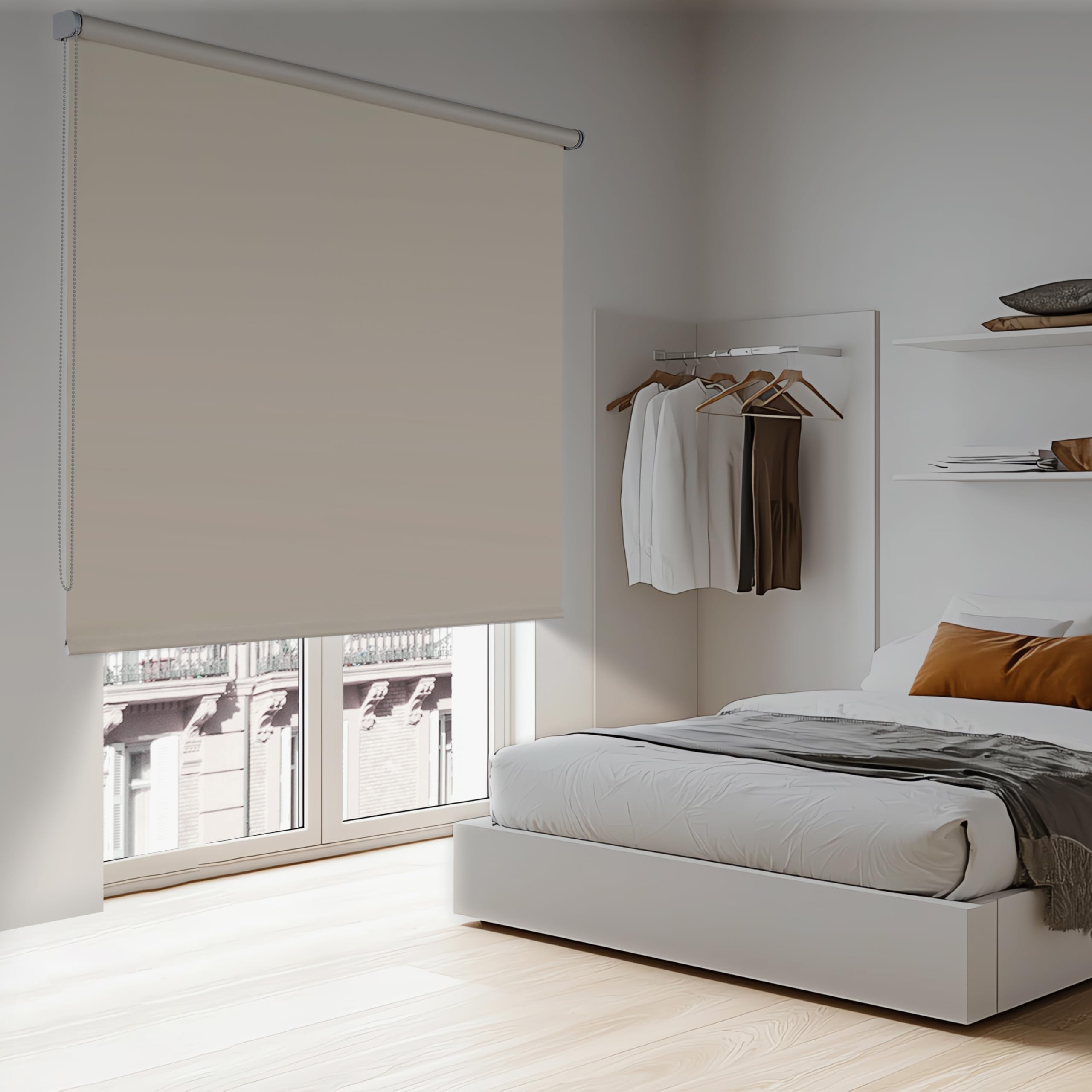 Store Enrouleur occultant pour fenêtres et Portes Rideau Opaque Isolant Thermique Blackout Installation Facile au Mur ou au Plafond STORESDECO Beige 200x250 cm Largeur Tissu 196,5 cm