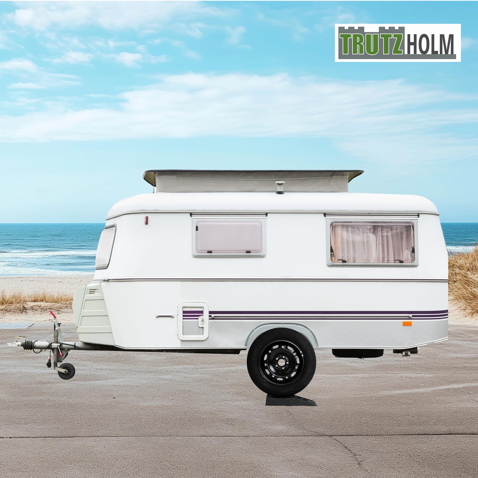 TRUTZHOLM 2 x Auffahrkeil Stufenkeil Ausgleichskeil mit Überfahrstopper 42 x 23 x 8 cm Kunststoff hochbelastbar 5 t Tragkrfat für Wohnmobil Camper PKW SUV rutschfester Keil