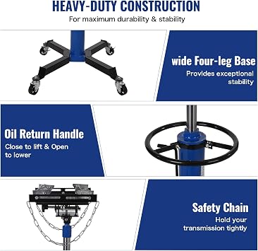 Hydraulic Transmission Jack 1100 LBS Capacity 33.8-69 Lifting Height 2 Stage Hydraulic Telescoping Jack, Trans Jack Stand Heavy Duty with Foot Pedal and 360 Swivel Wheel, Blue