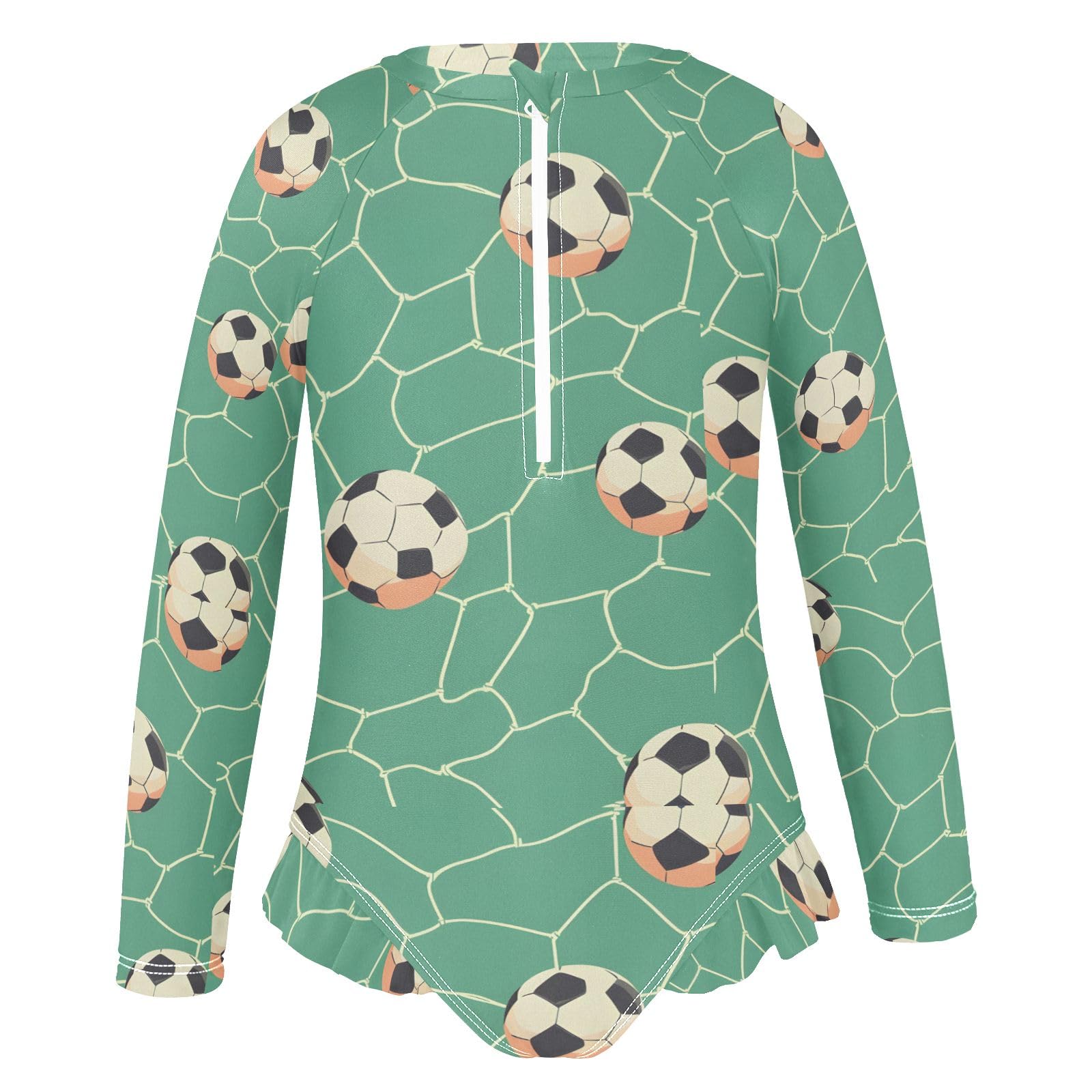 ALAZA Swimsuit for Girls Long Sleeve Rashguard Bathing Suit Football Net Quick Dry 4T
