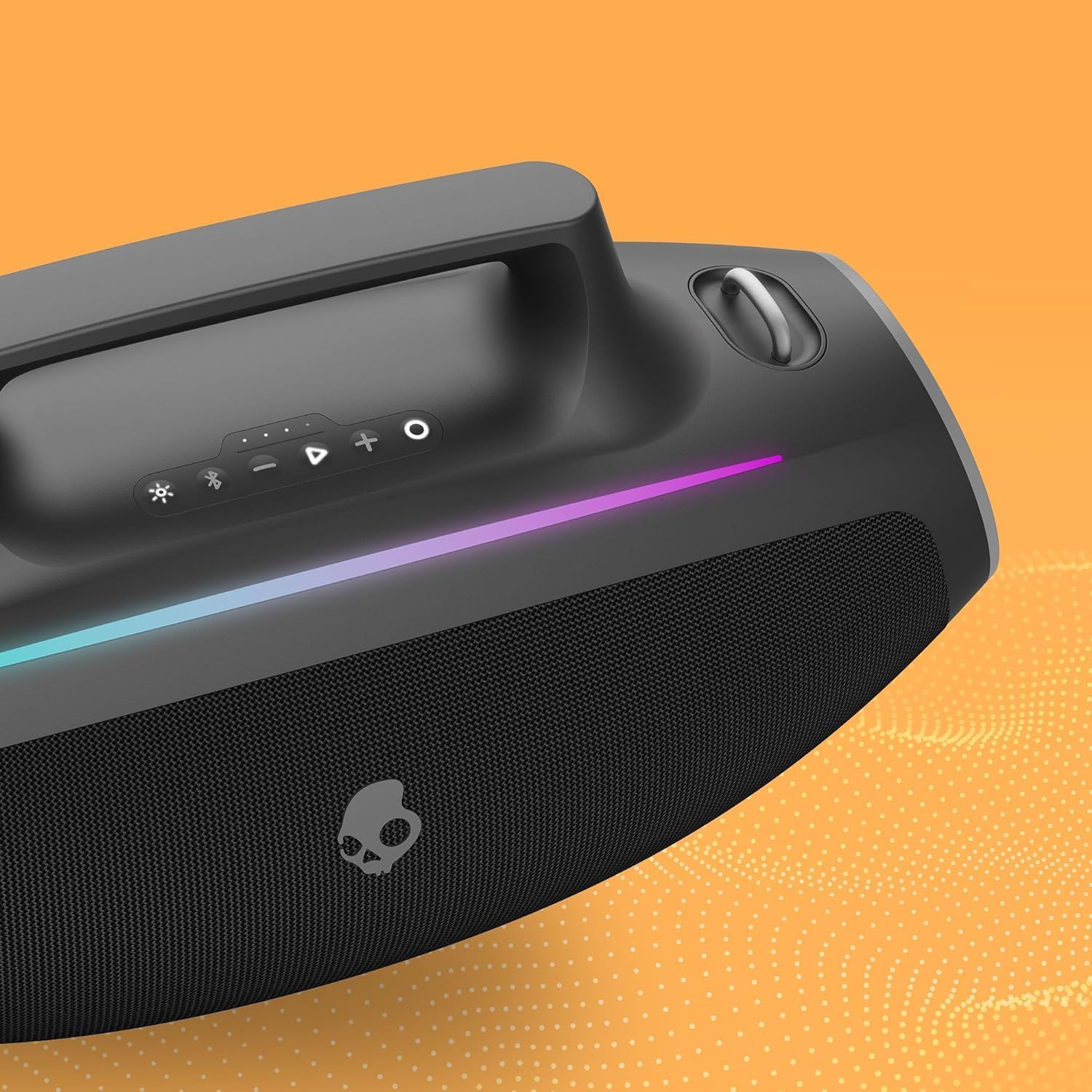 Skullcandy Barrel Bluetooth Boombox Speaker – Water-Resistant Wireless Portable, with LED Lightshow Mode, USB-C & USB-A Output Charging, Carry Strap NOT Included (Black) (Renewed)