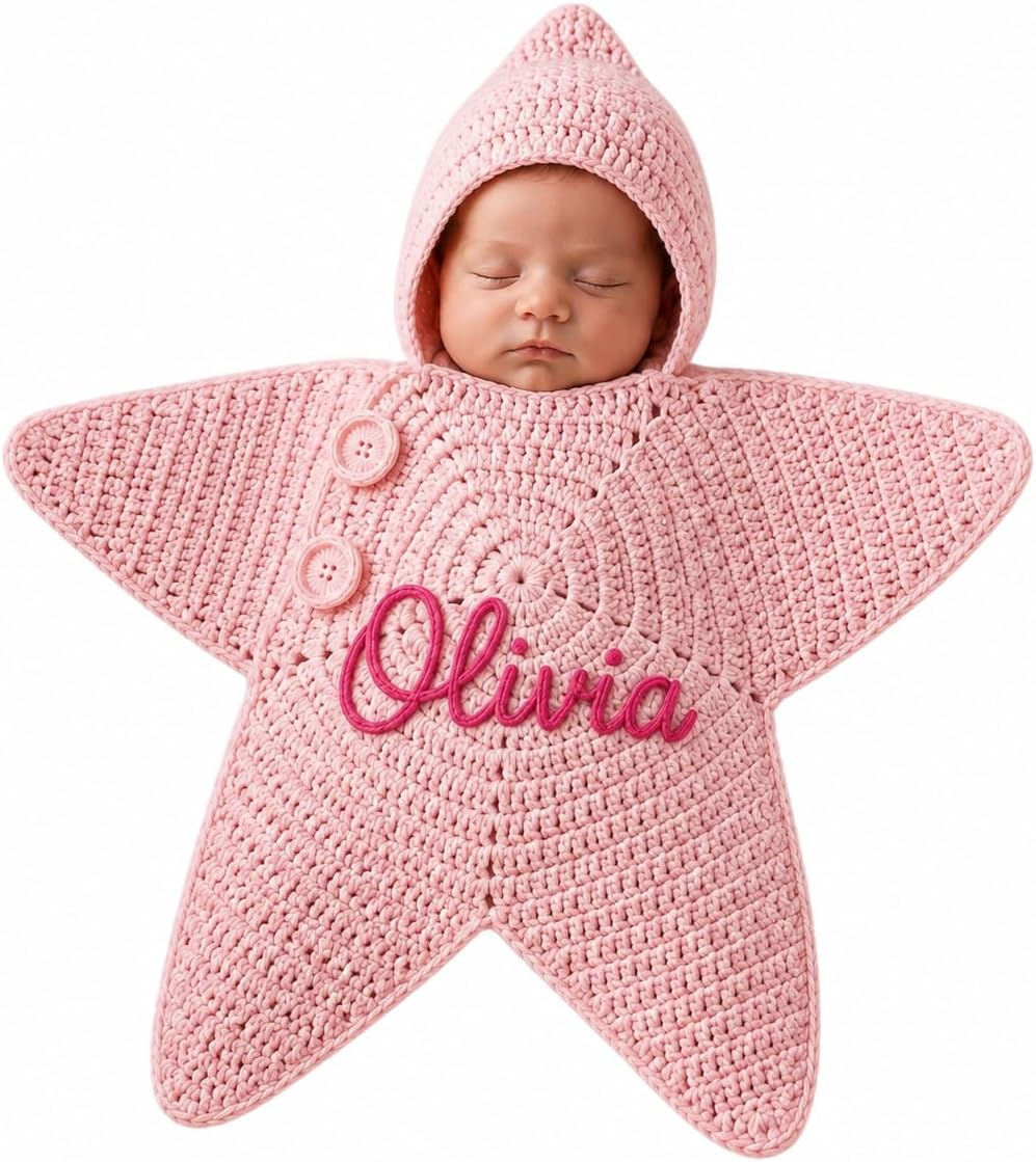 Handmade Crochet Star Baby Sleep Sack, 0-6M, Personalized