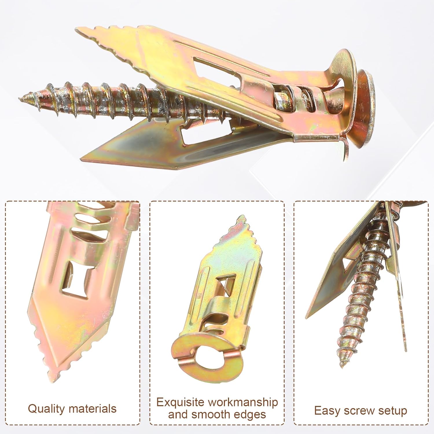 TIESOME 80 PCS Self Drilling Drywall Anchors and Screws Kit, Metal Expansion Bolt for Drywall Heavy Duty Steel Wall Anchors Easy Application No Drill or Holes in Wall(40 Steel Anchors and 40 Screws)