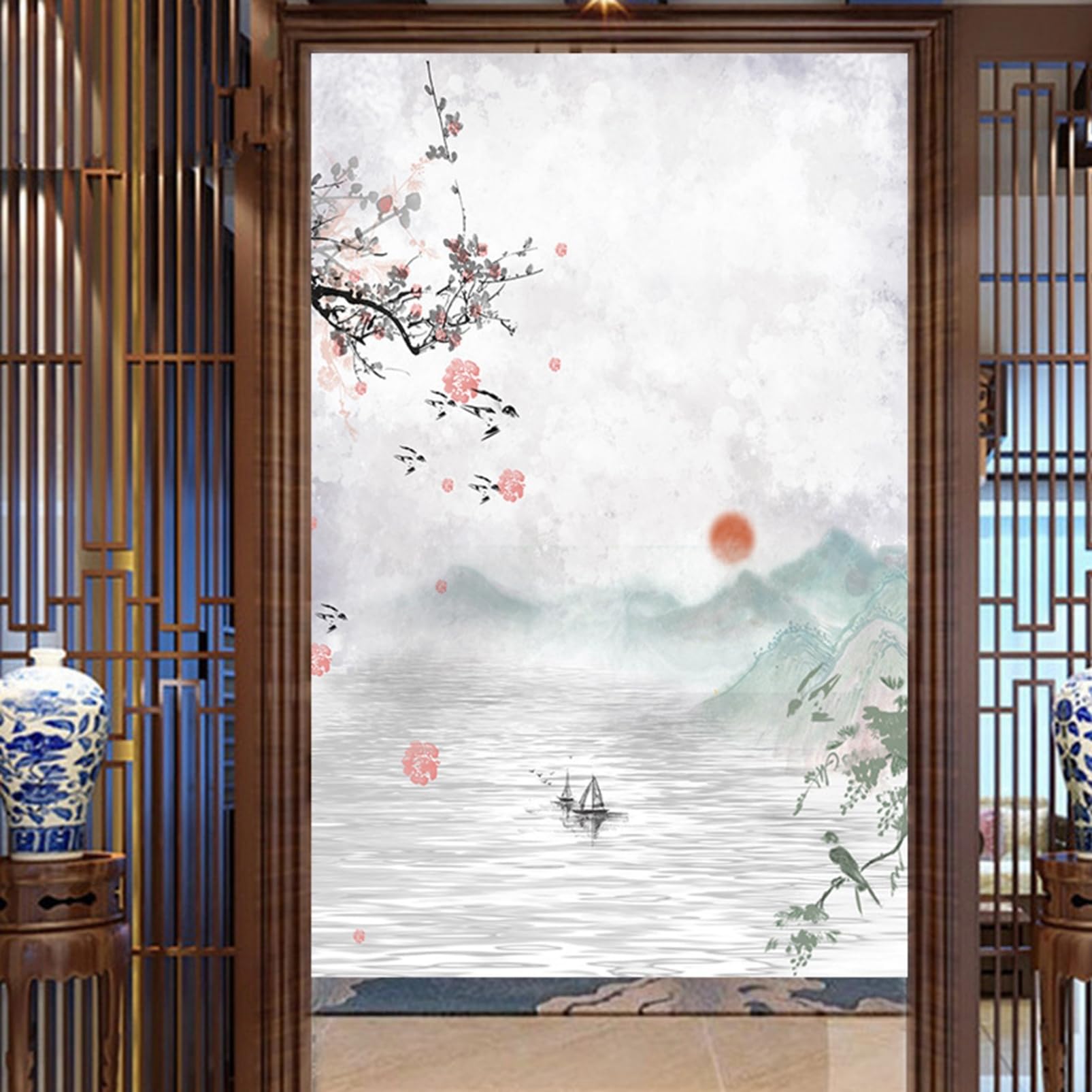 Amazon｜のれん 暖簾 ワンピース 鯉 絵画 花柄 和風 和柄 ドアカーテン