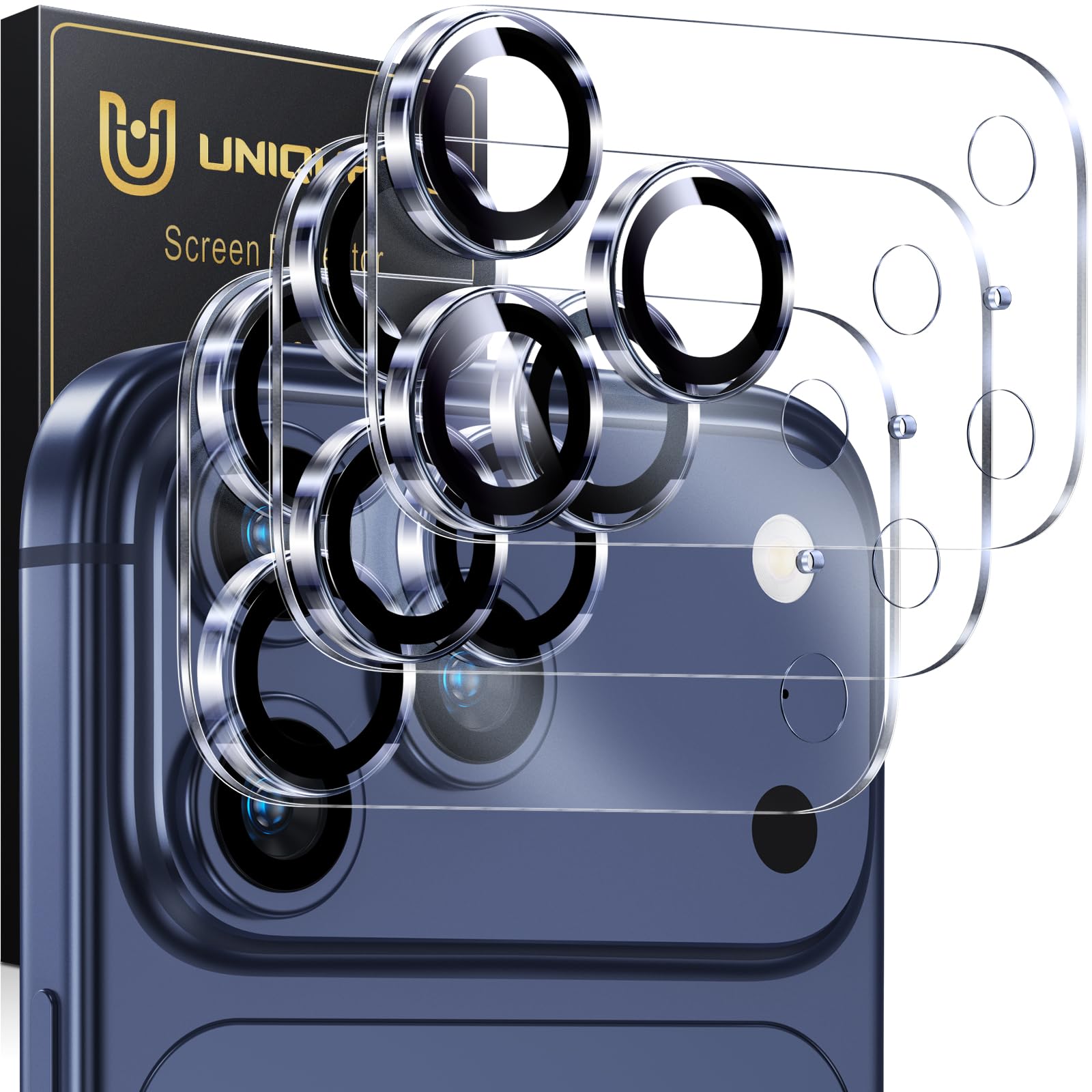 UniqueMe Compatible for 3 Pack iPhone 17 Pro Max Camera Lens Protector - [Drop Protection] Anti Scratch Full-Coverage Camera Cover Screen
