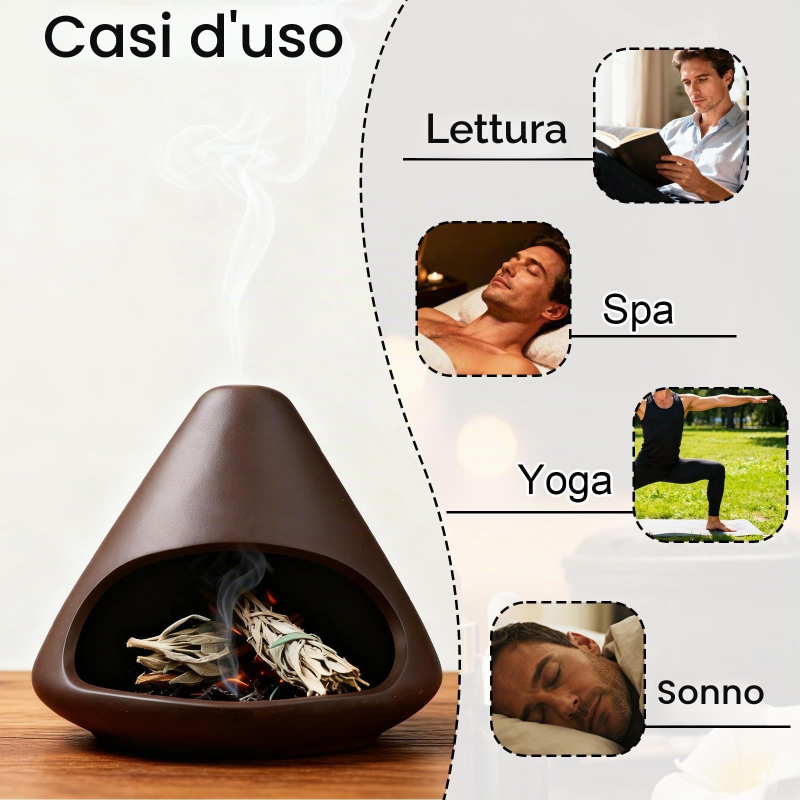 Palo Santo Porta, Mini Bruciatore d’Incenso in Ceramica con Camino Ciotola Bruciatore per Bastoncini Salvia Coni o Candela Zongzi Vaso in Argilla per Purificazione Yoga Meditazione Decor Casa