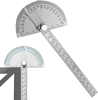 Stainless Steel Angle Protractor, 0-180° Round Head Protractor, Woodworking Angles Finder Ruler, Machinist Tool, Adjustable Angle Measure Tool (COLOR:Silver)