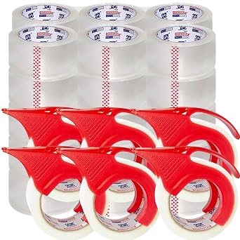 P PERFECTAPE Heavy Duty Packing Tape 36 Rolls with 6 Dispensers, Total 1980Y, Clear, 2.7 mil, 1.88 inch x 55 Yards, Ultra Strong, Refill for Packaging and Shipping