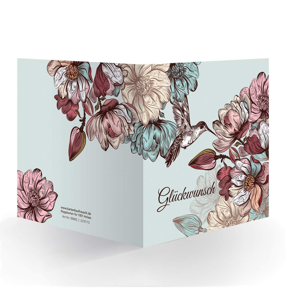 Kartenkaufrausch 24 x Edle vintage Blumen Glückwunsch-karte mit Kolibri innen weiß (quadratisch, 15,5x15,5cm mit Umschlag): - große XL Glückwunsch-Karte zur Rente, Geburtstag, Abschluss