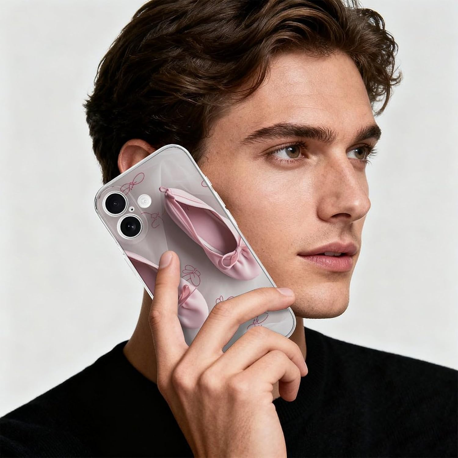 Clear Phone Case for iPhone 17 Case, Pink Ballet Shoes Prints Shockproof TPU Cell Cover with Wireless Charging, Anti-Yellowing, Transparent image 5
