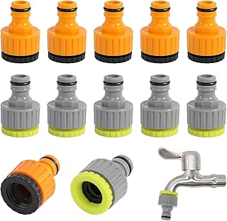 12 Stück Gardena Hahnverbinder, 2-in-1 Gardena Wasserhahn Adapter Set, 1/2 Zoll 3/4 Zoll Schlauchanschluss Wasserhahn mit Innengewinde für Home Waschmaschine Yard Bewässerungs