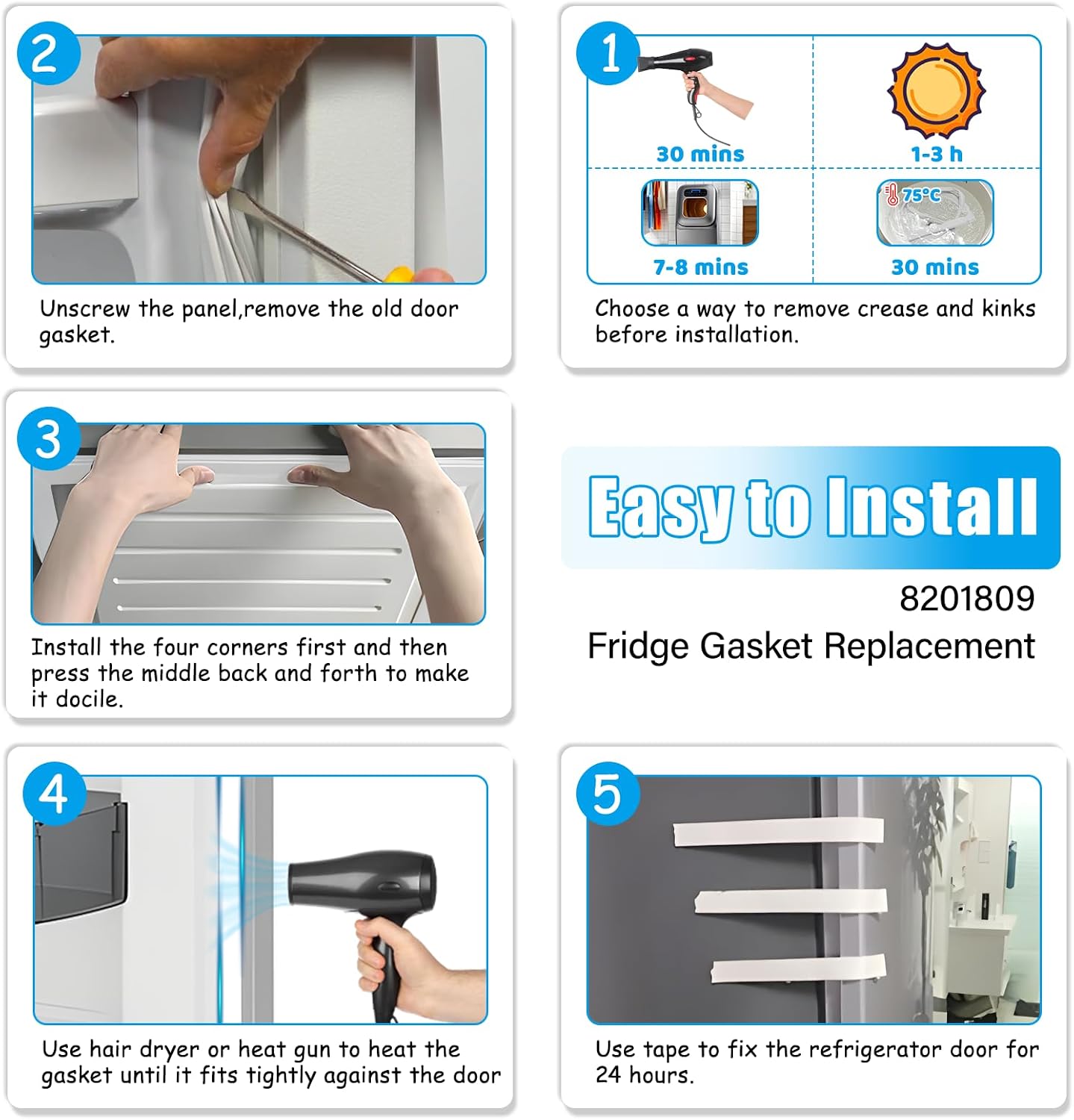 Upgraded 8201809 Refrigerator Door Seal Compatible with Whirlpool Refrigerator Door Gasket 2268265 W10694220 1268483 for KBFC42FTS06 KBFC42FTS07 KitchenAid JennAir Refrigerator Gasket Replacement
