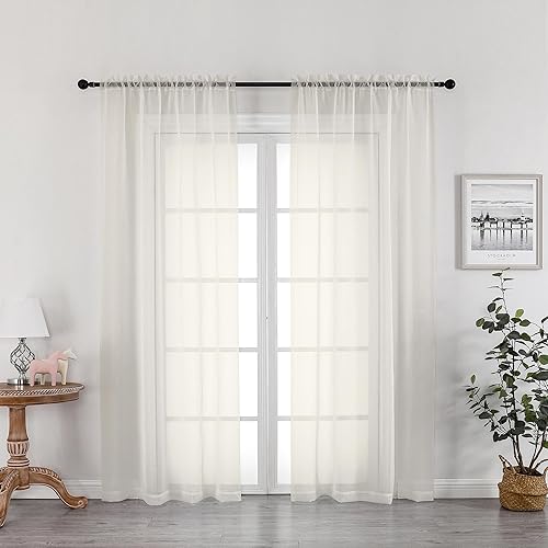 OWENIE Ivory Sheer Curtains 72 Inches Long 2 Panels, Transparent Voile Sheer Curtain Double Rod Pocket Gauze Drapes for Living Room Bedroom Window Sliding Glass Door Treatment, 42 x 72 Inch
