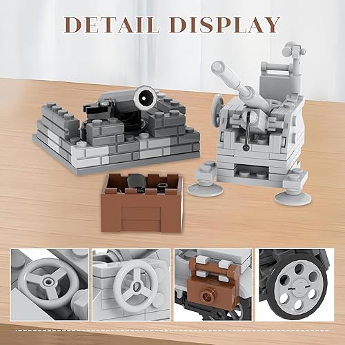 Vista 3 de Juego de bloques de construcción de armas de artillería de la Segunda Guerra Mundial (710 unidades). MOC piezas de ladrillos militares