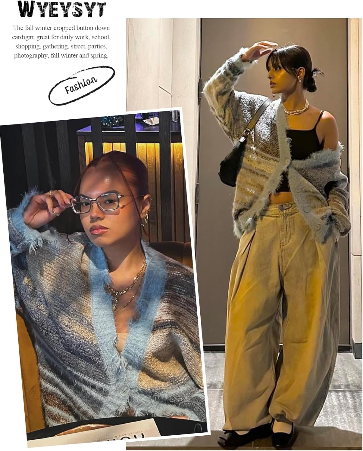 Wyeysyt Women Cardigan Sweater Oversized Open Front Casual Knit Cardigan Unisex Pinstripe Y2k Sweater - Image 4