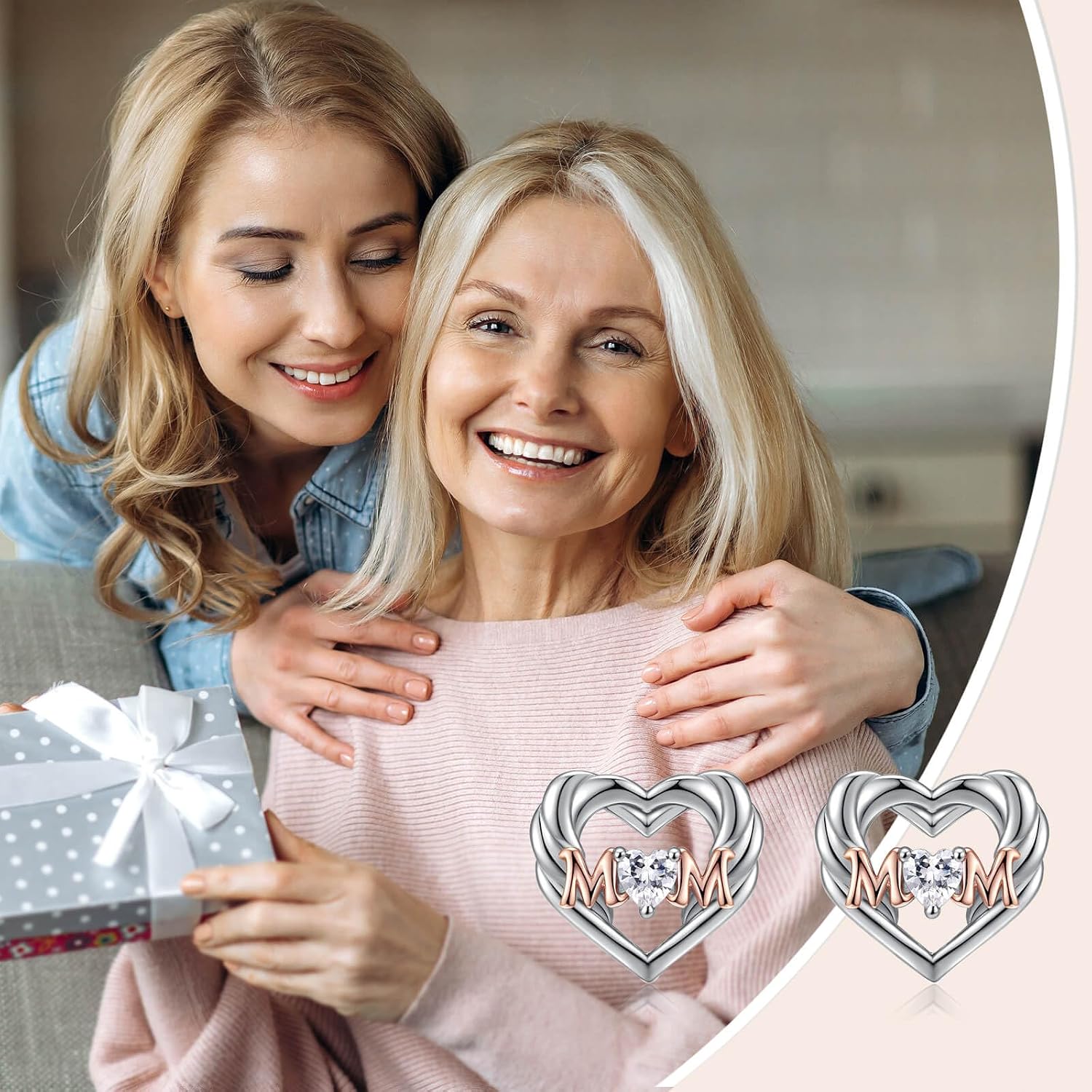 MOM Stud Earrings 925 Sterling Silver for Women - Heart MAMA Jewelry Gifts for New Mother image 2