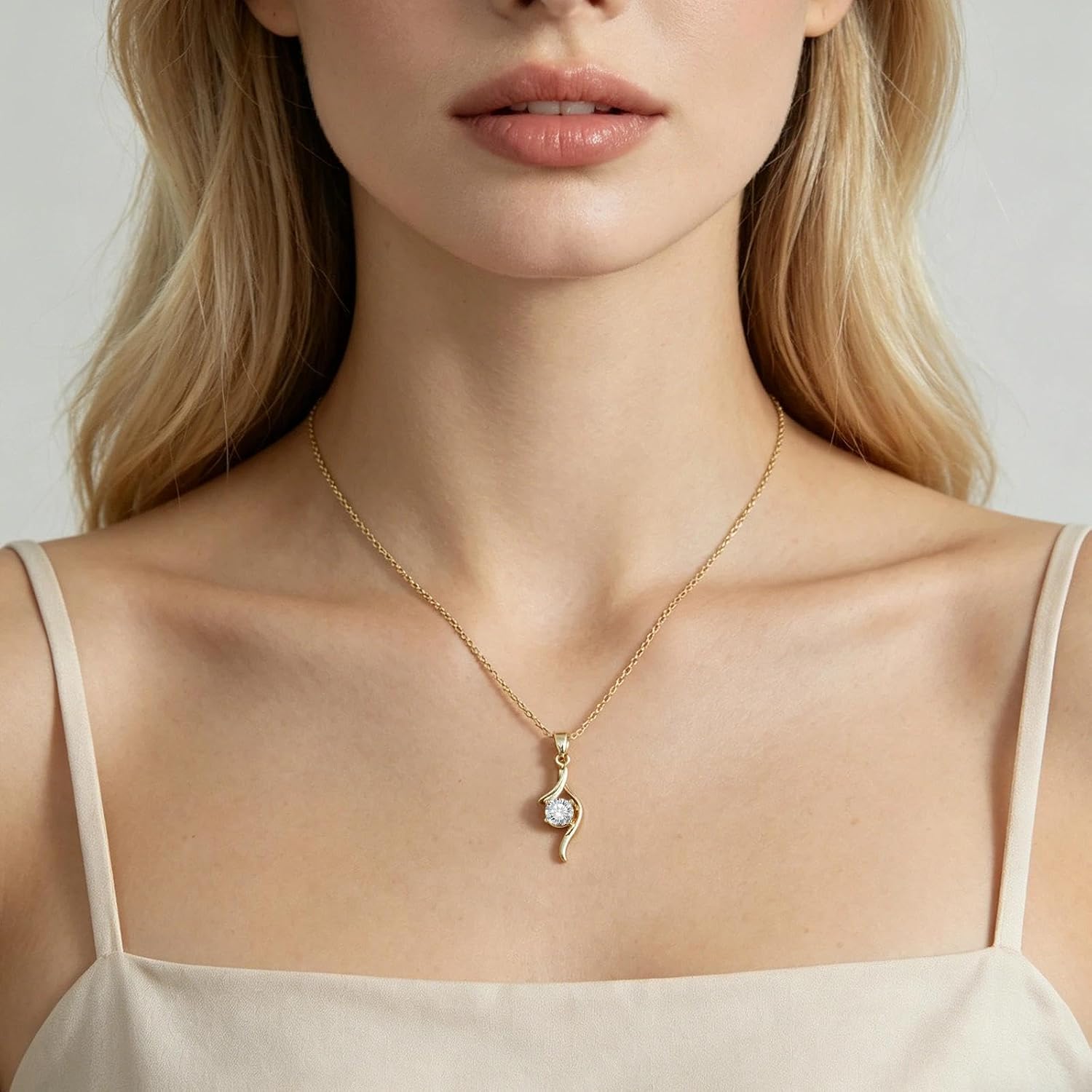 Elegant Twist Moissanite Pendant Necklace for Women, 0.5ct VVS1, 14K Gold Plated, Hypoallergenic, Adjustable 40-45cm Chain, Anti-Tarnish Gift image 2