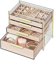 FOLLOWIN 4-Drawer Jewelry Organizer Box with Clear PET Frame & Transparent Lid - Velvet Lined Storage for Earrings, Rings, Necklaces
