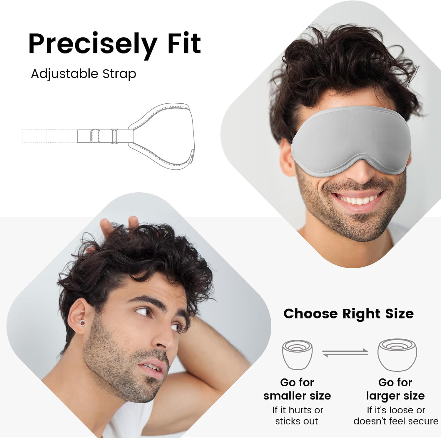 Audree Earplugs- Sleep Mask Set - Noise Cancelling Earplugs and 100% Light Blocking Eye Covers for Sleeping, Travel, Napping, Meditation, Shift Work - Achieve Ultimate Relaxation, White+ Grey