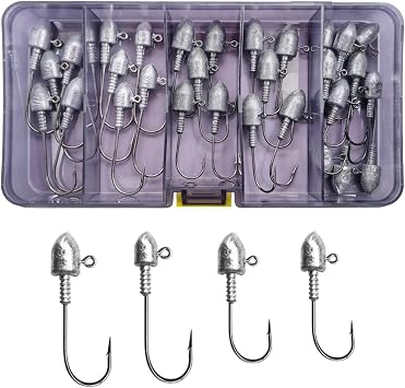 MASTERPRO 30pcs Heavy Jig Head Kit 3/0 5/0 3/8oz 1/2oz Fishing Jigheads for Bass Redfish Snook