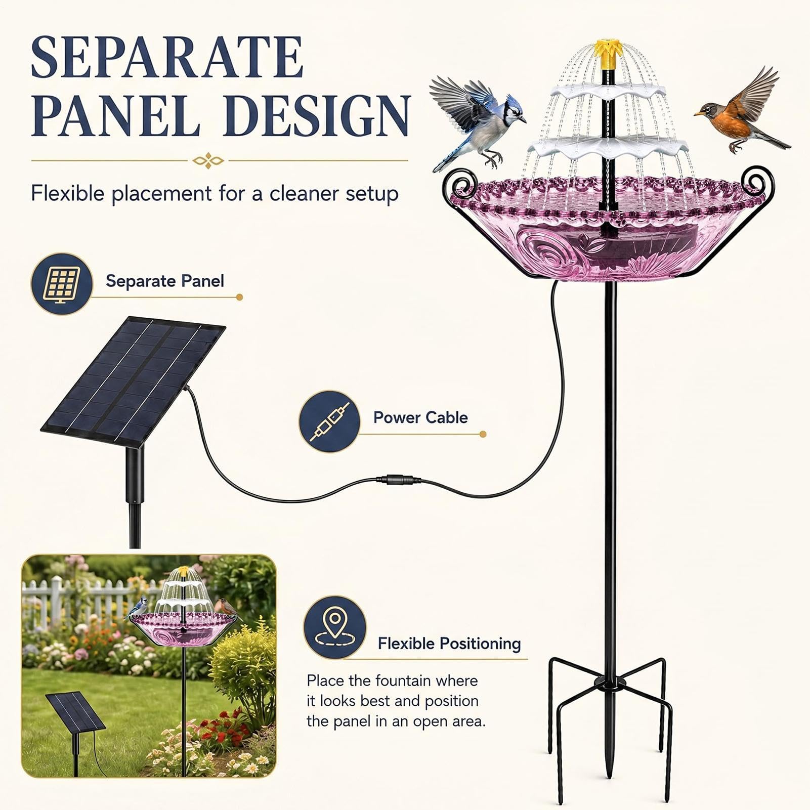 Solarbetriebenes Vogelbad Vogeltränke Als Gartendekoration | Outdoor Tränke Für Hobbygärtner und Naturliebhaber sowie Hinterhof Terrasse Deck Hof Vorgarten Balkon Park und Schule