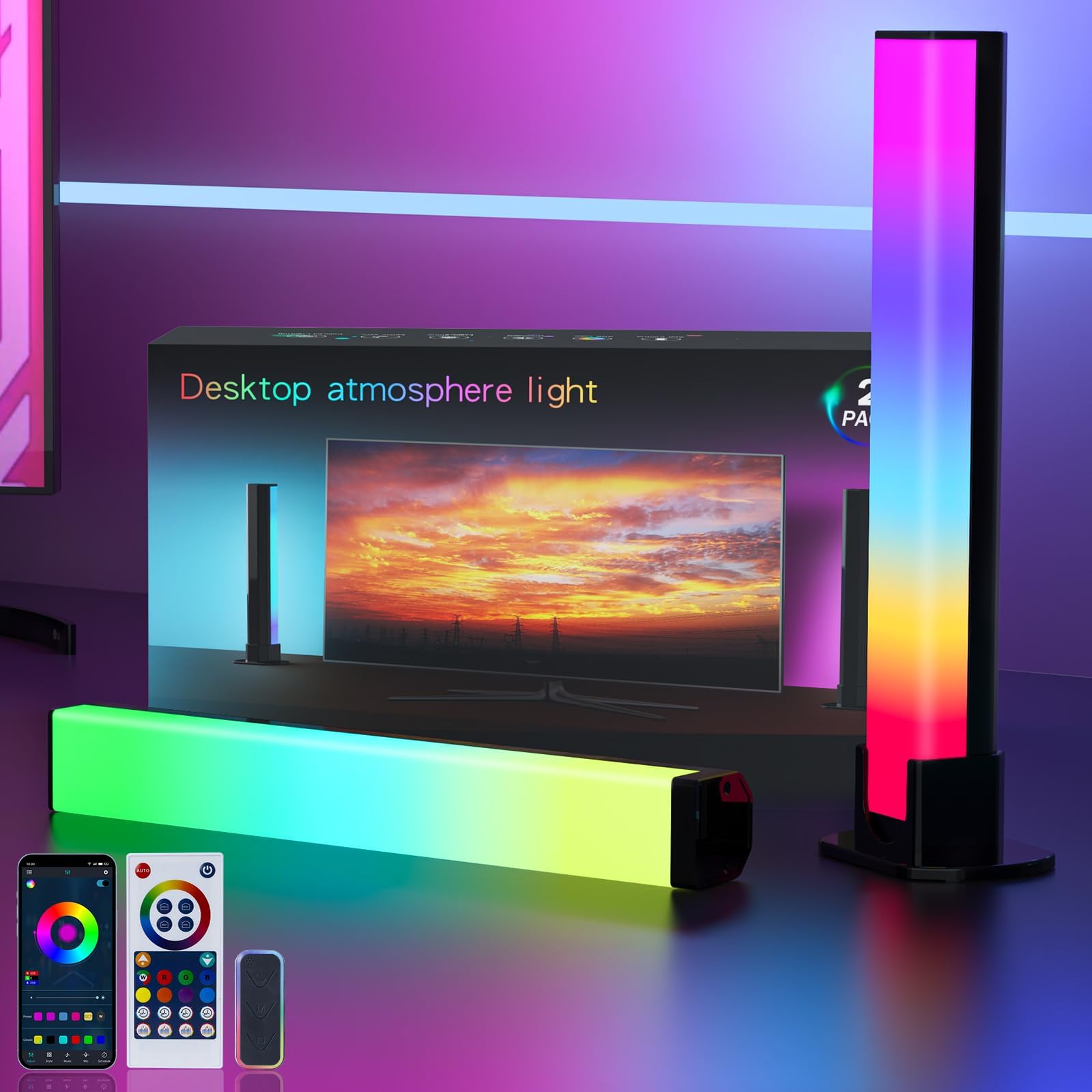 Euakee Lampe LED TV, Gaming Smart LED Lampe, RGB Avec Effets D'éclairage Multiples, Light Bars Avec Modes Scène Et Modes Musique, Déco Pour Jeu, Photos, PC, Télévision, Pièce (42CM180